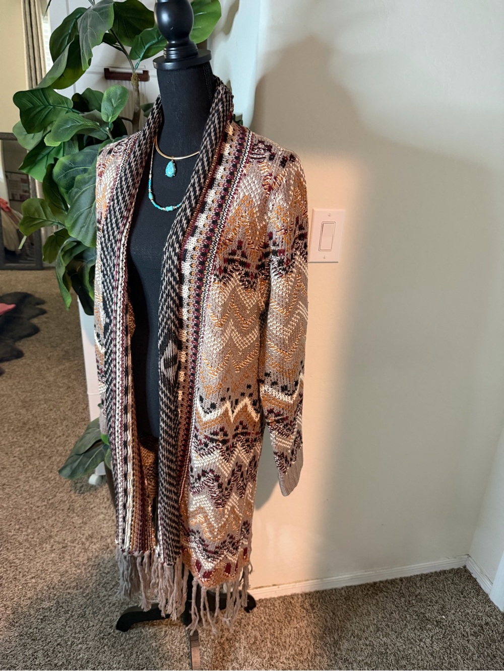 Cozy Multicolor Fringe Open-Front Cardigan Sweater - Picture 2 of 10